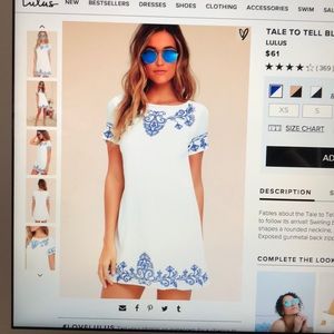 Lulus blue and ivory embroidered shift dress